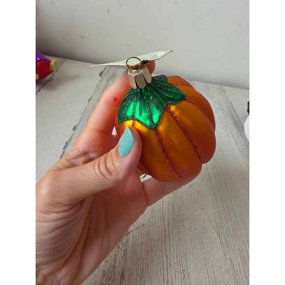 Vintage OWC old world jack-o'-lantern pumpkin glitter orange Halloween ornament - Picture 4 of 7